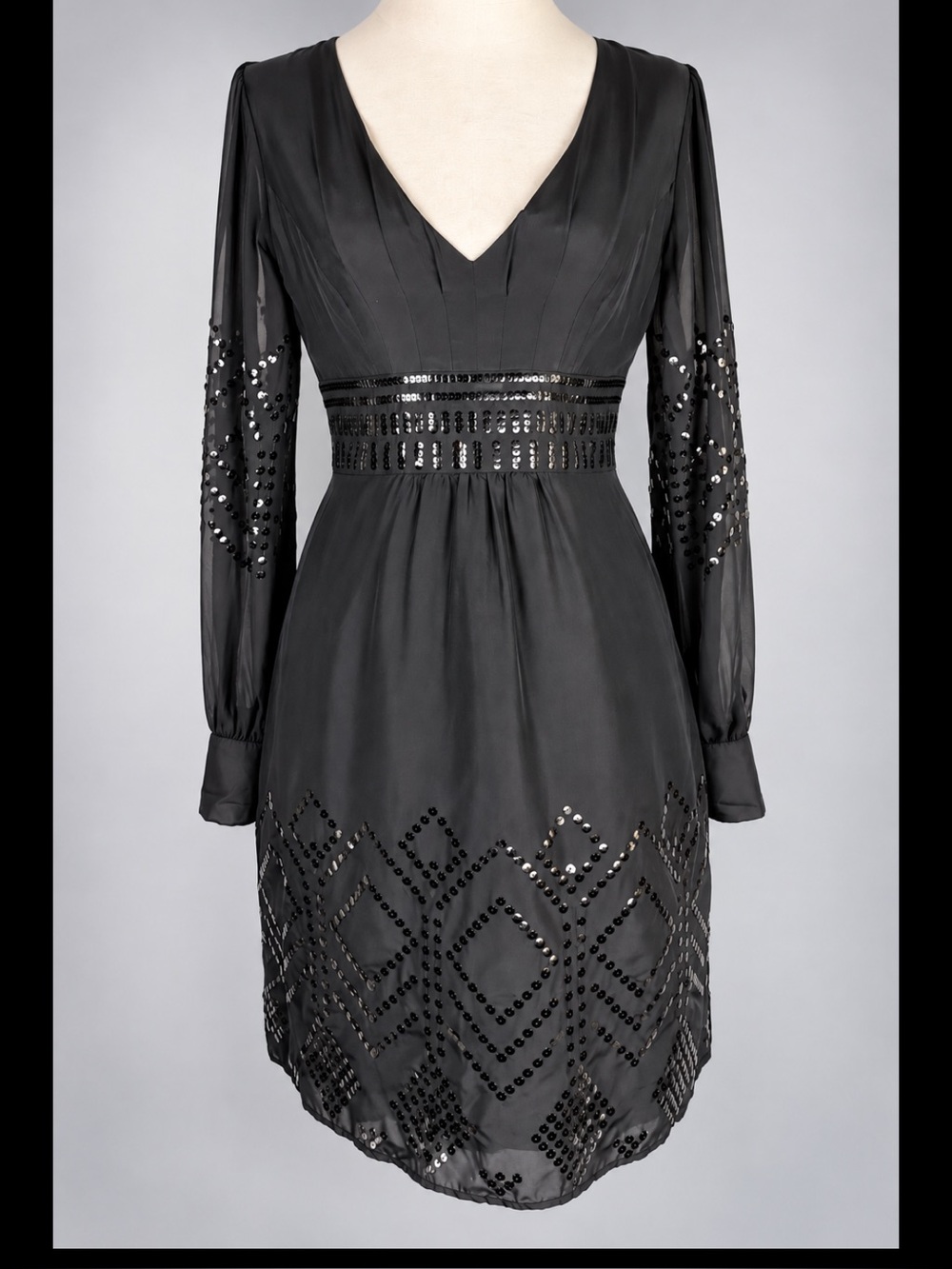 Monsoon Y2K Black 100% Silk Sequin Embellished Cocktail Dress UK 8 US 4